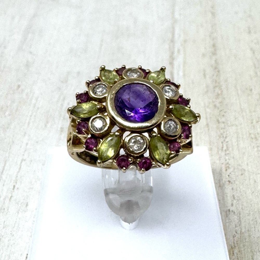 Solid 14K yellow gold gemstone ring, made in India, size ~7 - Picture 2 of 13